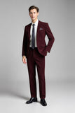 Burgundy 2 Pieces Notched Lapel Herredresser