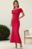 Rød havfrue Off The Shoulder Bryllupsgjest Kjole