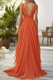 Oransje volang A Line Chiffon Brudegjest Kjole