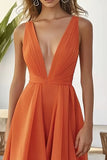 Oransje volang A Line Chiffon Brudegjest Kjole