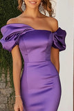 Off The Shoulder Plomme Havfrue Sateng Bryllupsgjest Kjole