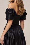 Svart sateng Off the Shoulder A Line Ballkjole med Splitt