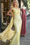 Påskelilje One Shoulder Chiffon Havfrue Ballkjole med Streamer