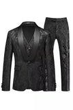 Jacquard Svart 3 Pieces Sjal Jakkeslag Menns Dresser