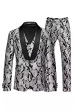 Jacquard Svart 3 Pieces Sjal Jakkeslag Menns Dresser