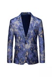 Blå Trykt En Knapp Hakket Jakkeslag Tilpasset Herre Blazer