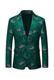 Blomster Mørkegrønn Hakket Jakkeslag En Knapp Blazer Herre