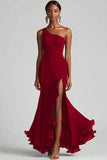 Svart Chiffon One Shoulder Havfrue Formell Kjole Med Splitt