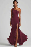 Svart Chiffon One Shoulder Havfrue Formell Kjole Med Splitt
