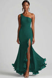 Svart Chiffon One Shoulder Havfrue Formell Kjole Med Splitt