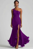 Svart Chiffon One Shoulder Havfrue Formell Kjole Med Splitt