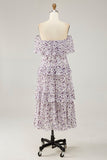 Off The Shoulder Lilla Blomst Trykt A Line Brudegjest Kjole