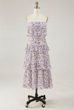 Off The Shoulder Lilla Blomst Trykt A Line Brudegjest Kjole