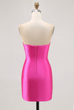 Fuchsia Stroppeløs Beaded Bodycon Homecoming Kjole med Splitt