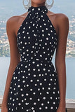 Høy hals Svart Hvit A Line Polka Dots Kjole