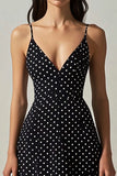 Svart Hvit A Line V-hals Polka Dot Kjole