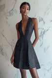 A Line Grime V-hals Mini Svart Hvit Polka Dots Kjole