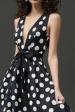 Svart Hvit A Line V-hals Polka Dots Kjole