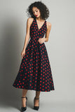 Svart Rød A Line V-hals Polka Dots Kjole