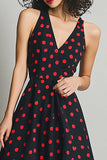 Svart Rød A Line V-hals Polka Dots Kjole
