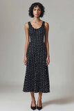 Rund hals Svart Hvit Polka Dots Kjole