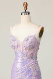 Glitrende Lilla Bodycon Korsett Paljetter Homecoming Kjole med 3D-blomster