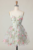 Sage Flower A-Line Korsett Homecoming Kjole med Lace Up Back