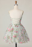 Sage Flower A-Line Korsett Homecoming Kjole med Lace Up Back