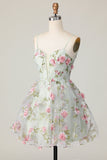 Sage Flower A-Line Korsett Homecoming Kjole med Lace Up Back