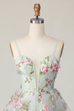 Sage Flower A-Line Korsett Homecoming Kjole med Lace Up Back