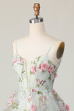 Sage Flower A-Line Korsett Homecoming Kjole med Lace Up Back