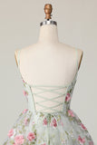 Sage Flower A-Line Korsett Homecoming Kjole med Lace Up Back