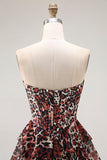 Brown Leopard A Line Sweetheart lagdelt lang ballkjole med volanger