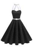 Halter Polka Dots Kongeblå A-linje 1950-talls kjole