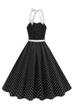Halter Polka Dots Kongeblå A-linje 1950-talls kjole