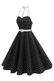 Halter Polka Dots Kongeblå A-linje 1950-talls kjole