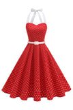 Halter Polka Dots Kongeblå A-linje 1950-talls kjole
