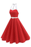 Halter Polka Dots Kongeblå A-linje 1950-talls kjole