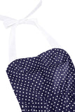 Halter Polka Dots Lyseblå A-linje 1950-talls kjole