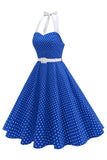 Halter Polka Dots Lyseblå A-linje 1950-talls kjole