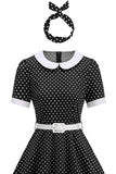 Rund hals med prikker svart A-linje 1950-talls kjole