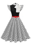 Høyhalsede prikker Svart En linje 1950-talls kjole med sløyfe
