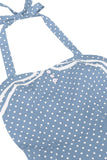 Polka dots halter svart A-linje 1950-talls kjole med sløyfe