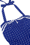 Polka dots halter svart A-linje 1950-talls kjole med sløyfe