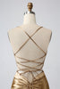 Load image into Gallery viewer, Gold Bodycon Spaghetti stropper Satin Cocktailkjole med Criss Cross Back