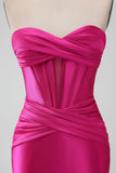 Fuchsia Bodycon Sweetheart Satin Korsett Kort ballkjole