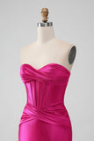 Fuchsia Bodycon Sweetheart Satin Korsett Kort ballkjole