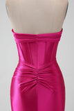 Fuchsia Bodycon Sweetheart Satin Korsett Kort ballkjole