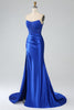Load image into Gallery viewer, Royal Blue Mermaid stroppeløs lang korsett Prom kjole med spalt