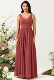 V Neck Open Back Desert Rose brudepike kjole